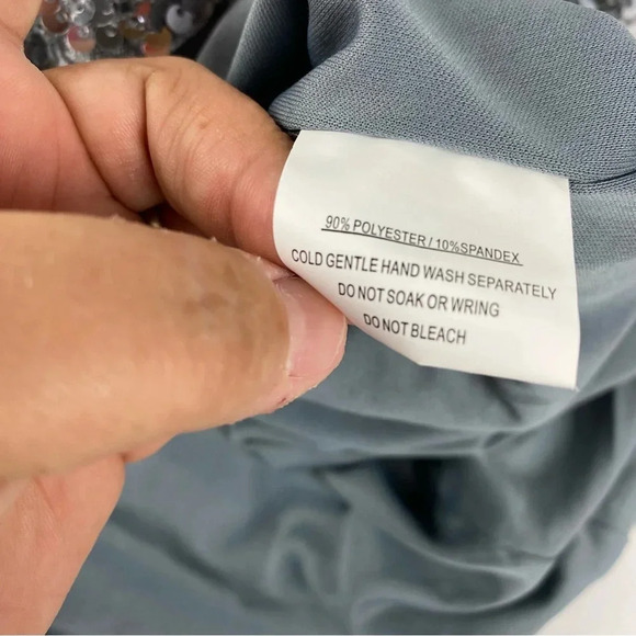 Angel Biba Womens 12 Silver Sequin Long Sleeve Dress NWT Holiday Cocktail Party - Picture 9 of 9